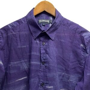 Vilebrequin Men's Sz L Purple Sheer Cotton Nautical Sailboats Button Front Shirt